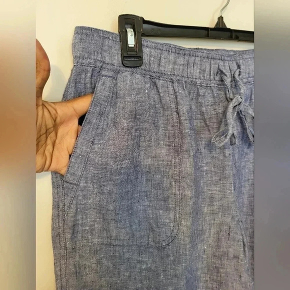 St Tropez West Drawstring Waist Linen Wide Leg Chambray Pants(L) - Picture 3 of 7